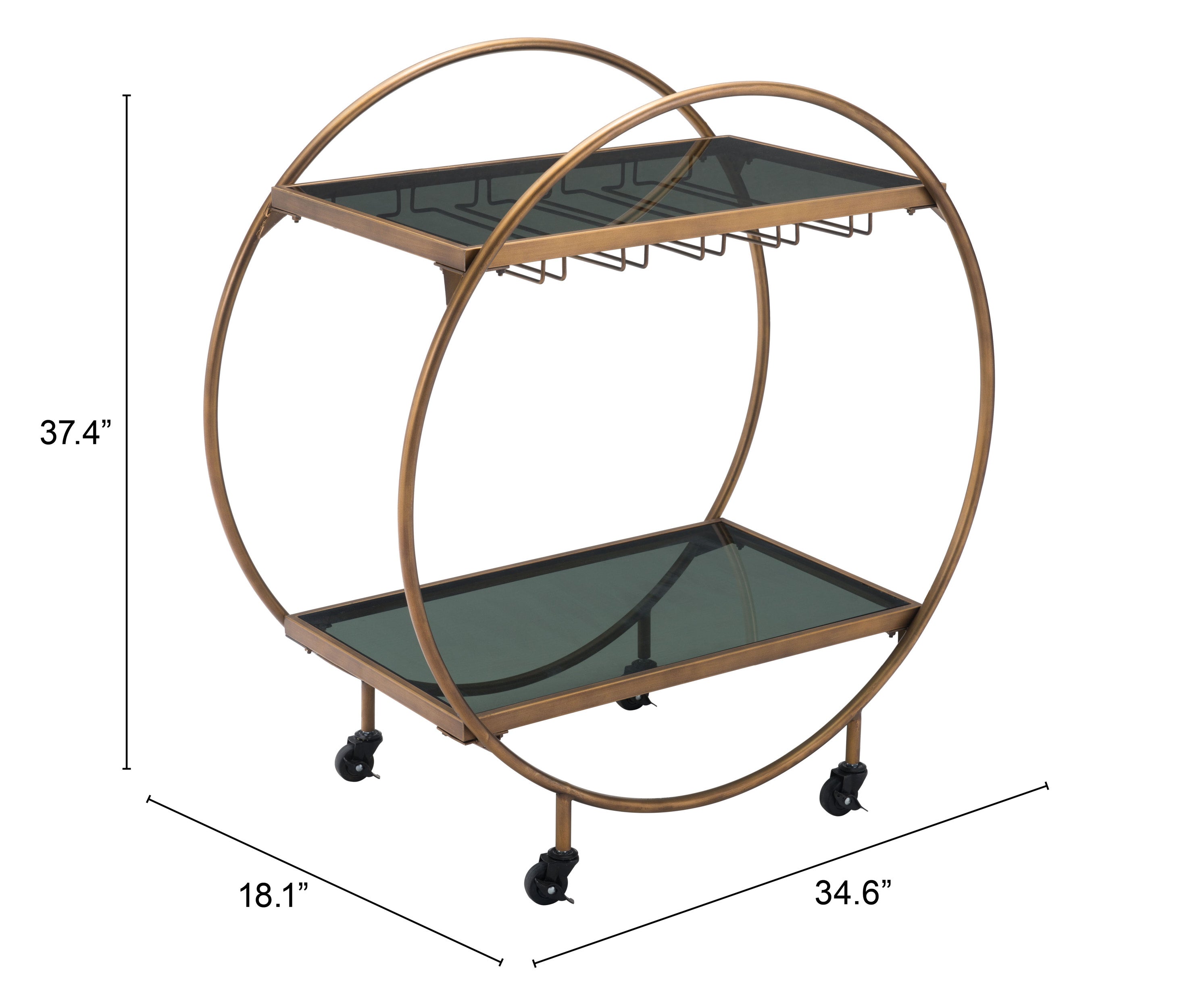 Zuo Modern Arc Bar Cart in Brass and Black
