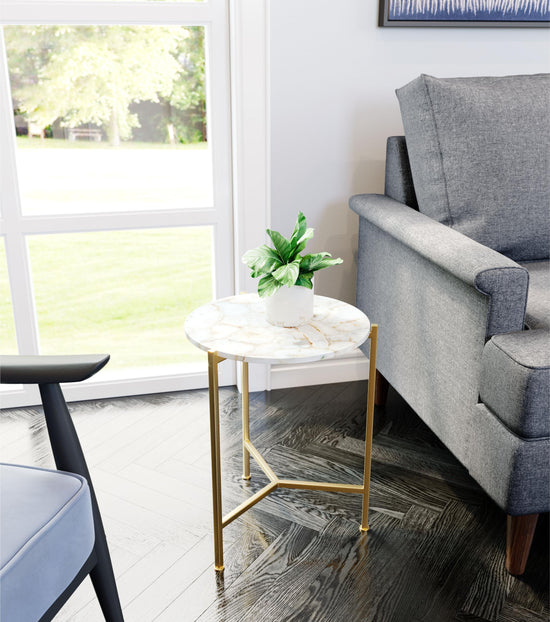 Zuo Modern Haru Side Table White and Gold