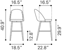 Zuo Modern Cozy Barstool Gray and Gold