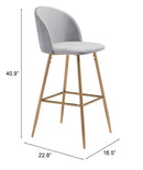 Zuo Modern Cozy Barstool Gray and Gold