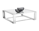 Sunpan Dalton Coffee Table - Square in High Gloss White and Stainless Steel Frame