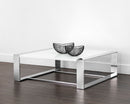 Sunpan Dalton Coffee Table - Square in High Gloss White and Stainless Steel Frame