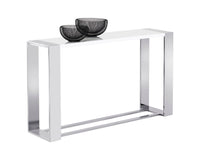 Sunpan Dalton Console Table in High Gloss White and Stainless Steel