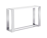 Sunpan Dalton Console Table in High Gloss White and Stainless Steel