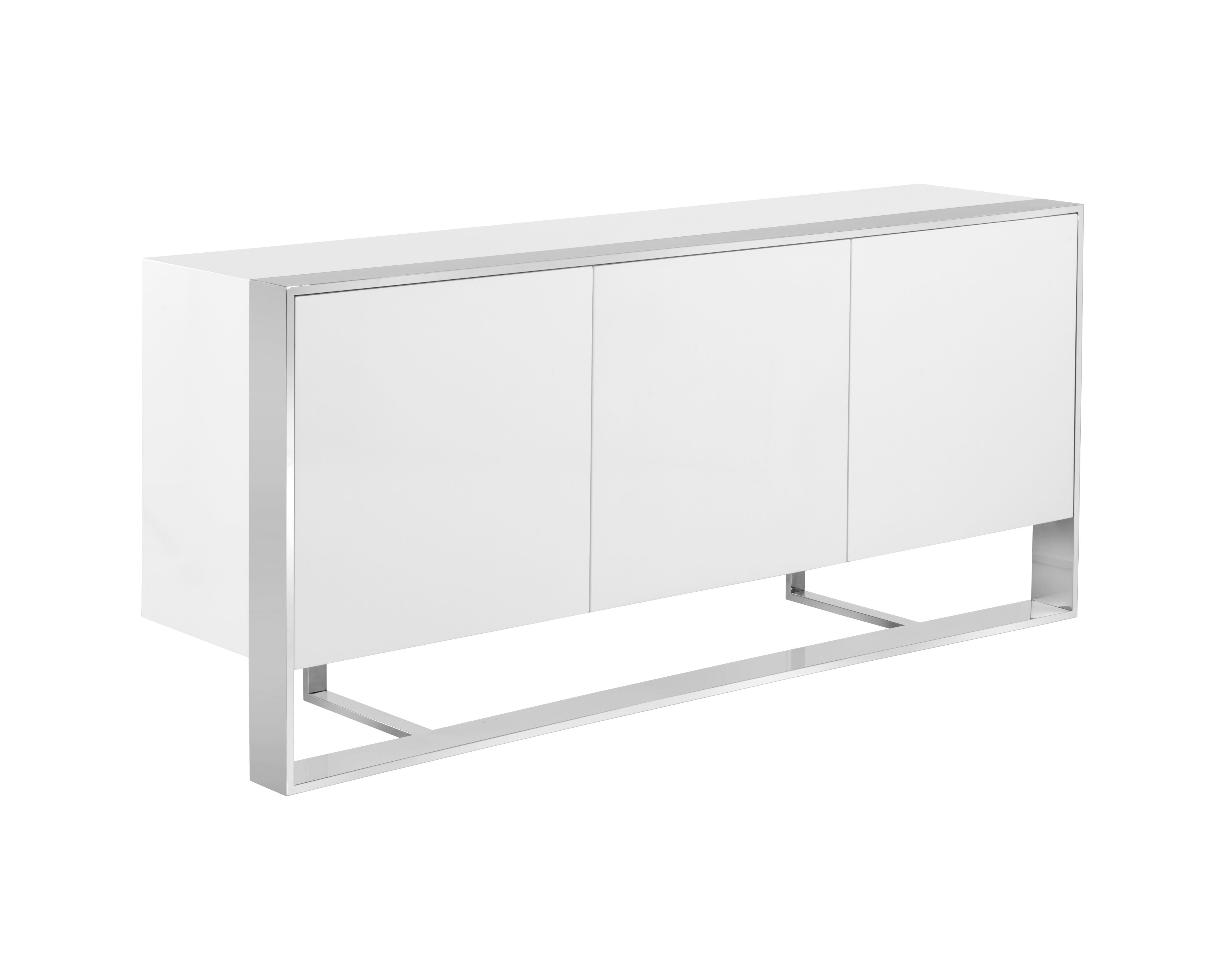 Sunpan Dalton Sideboard in High Gloss White and Stainless Steel Frame