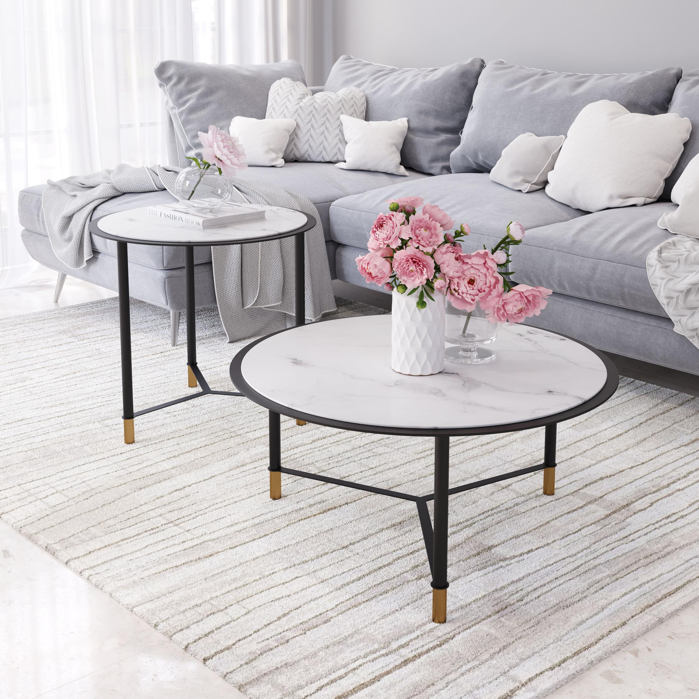 Zuo Modern Davis Coffee Table Set in White and Black - Set of 2