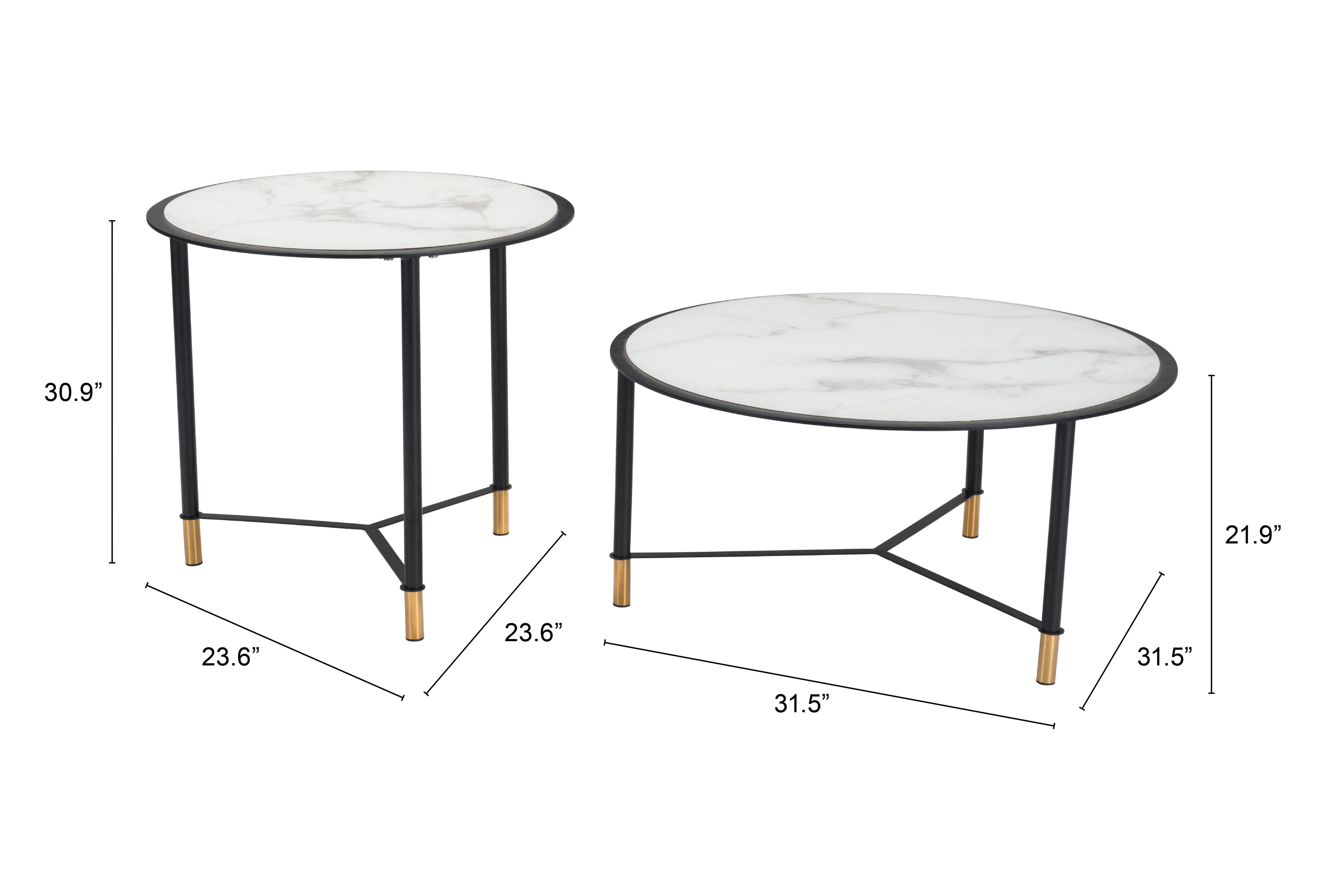Zuo Modern Davis Coffee Table Set in White and Black - Set of 2