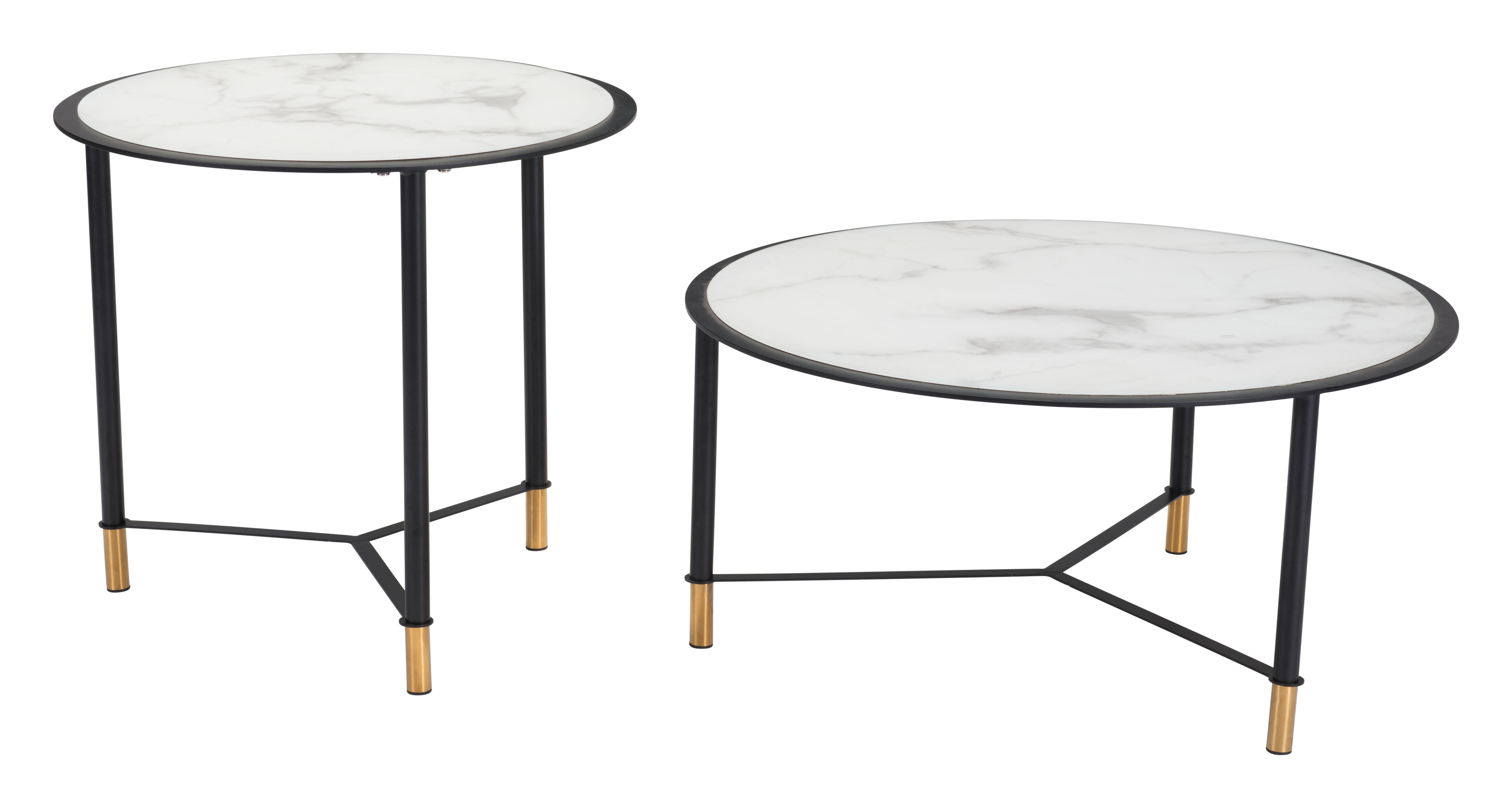 Zuo Modern Davis Coffee Table Set in White and Black - Set of 2