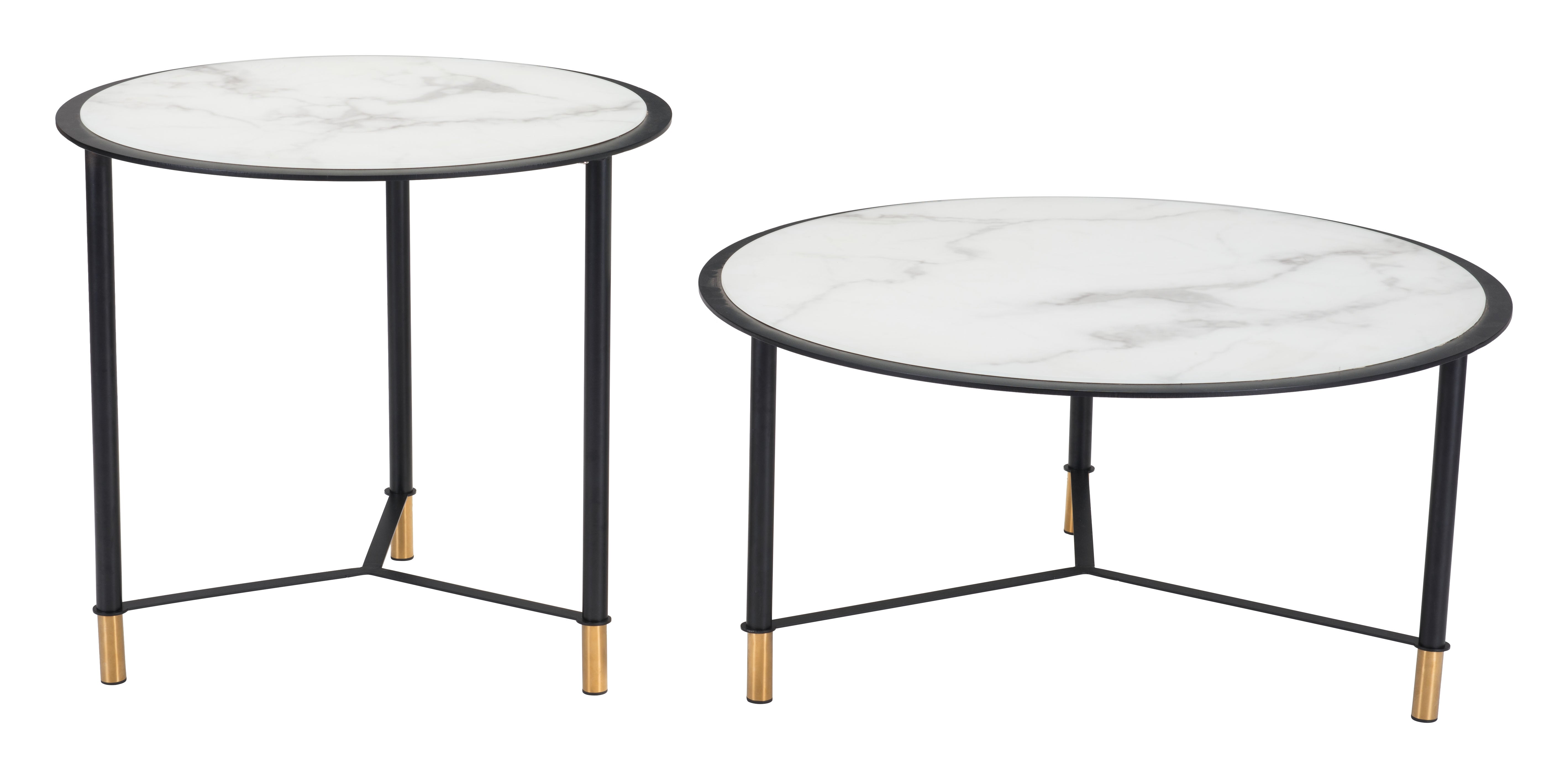 Zuo Modern Davis Coffee Table Set in White and Black - Set of 2