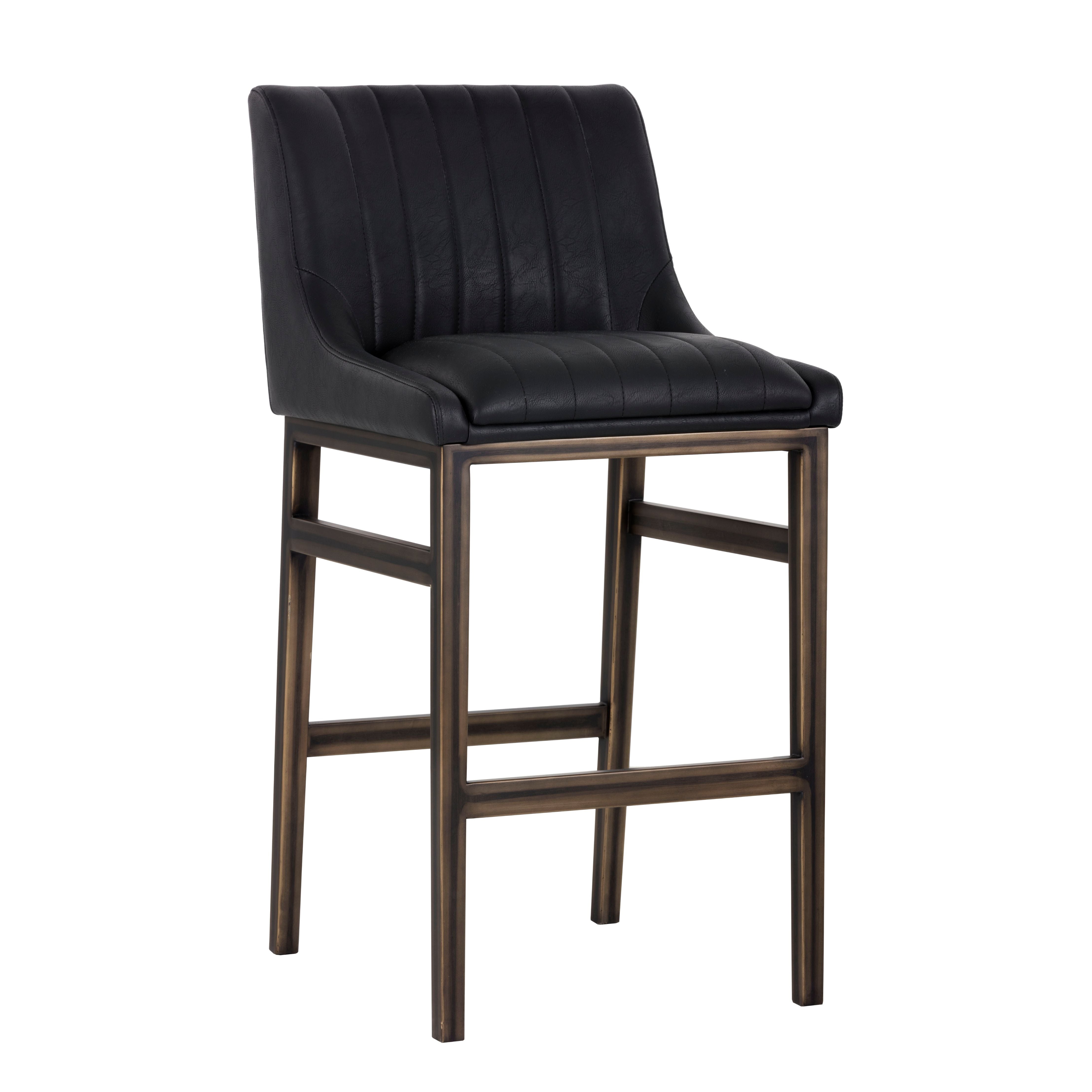 Sunpan Halden Barstool in Vintage Black/Blue/Cognac