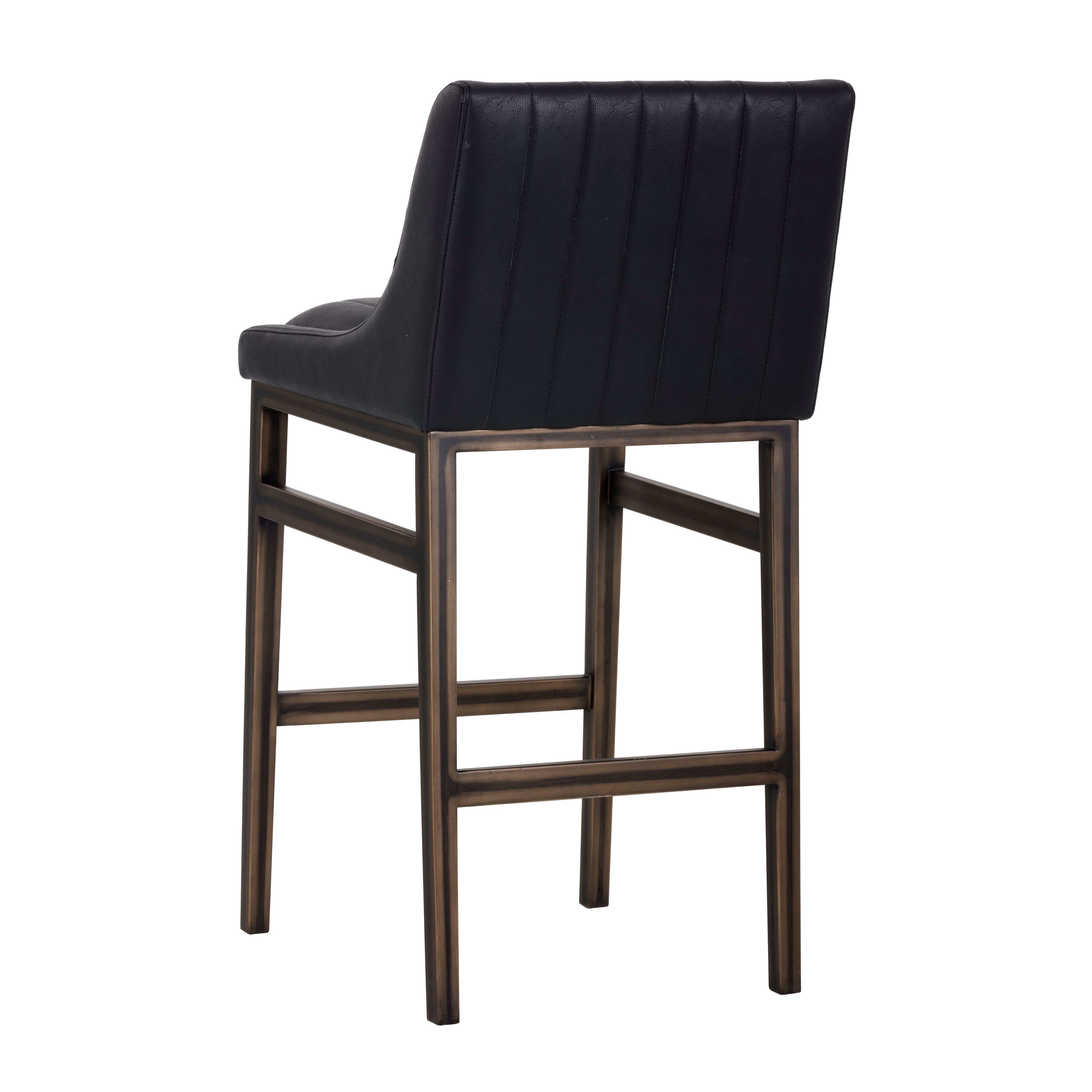 Sunpan Halden Barstool in Vintage Black/Blue/Cognac