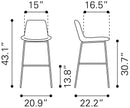 Zuo Modern Byron Barstool in Brown/Gray/White