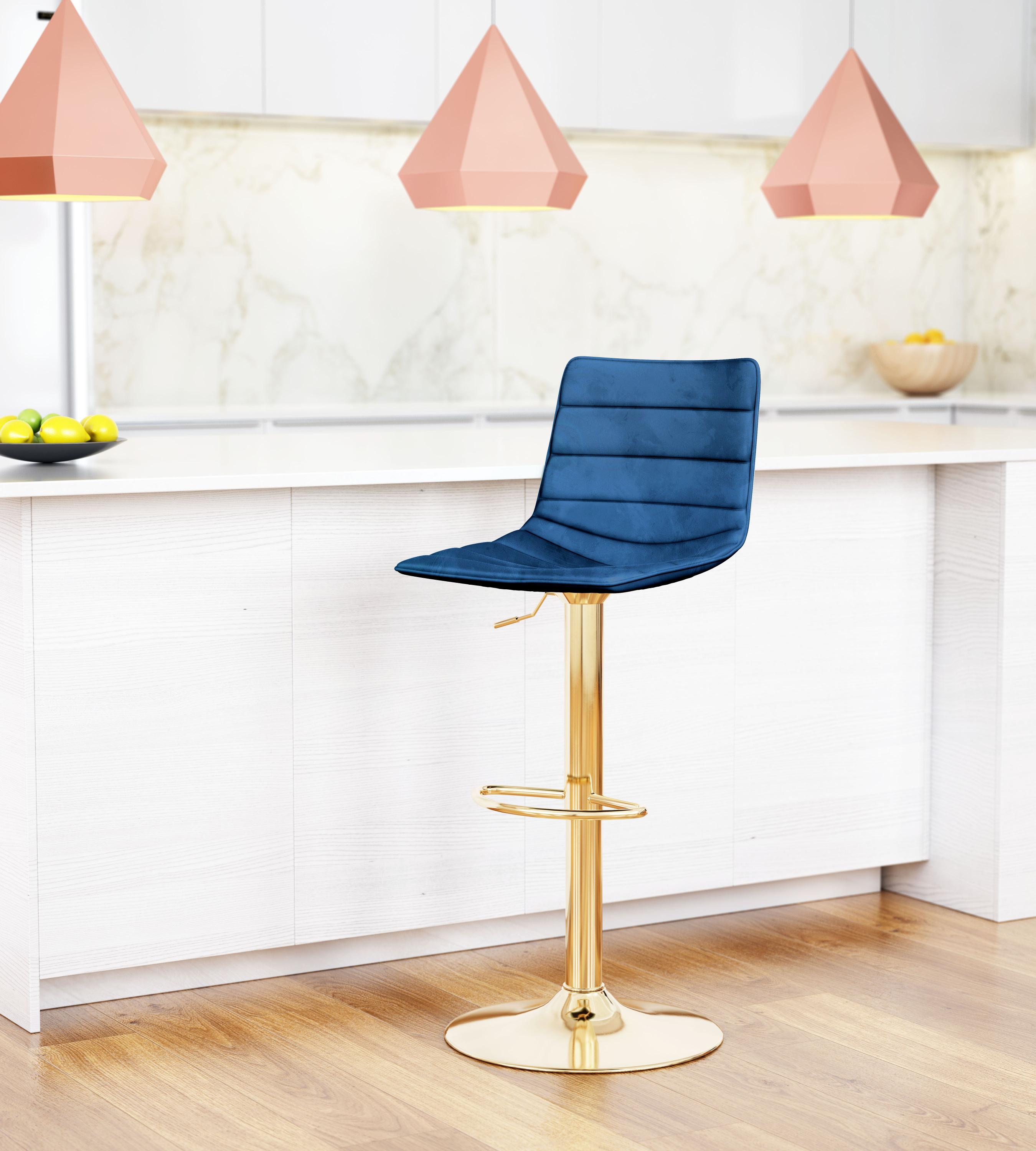 Zuo Modern Prima Barstool Dark Blue and Gold