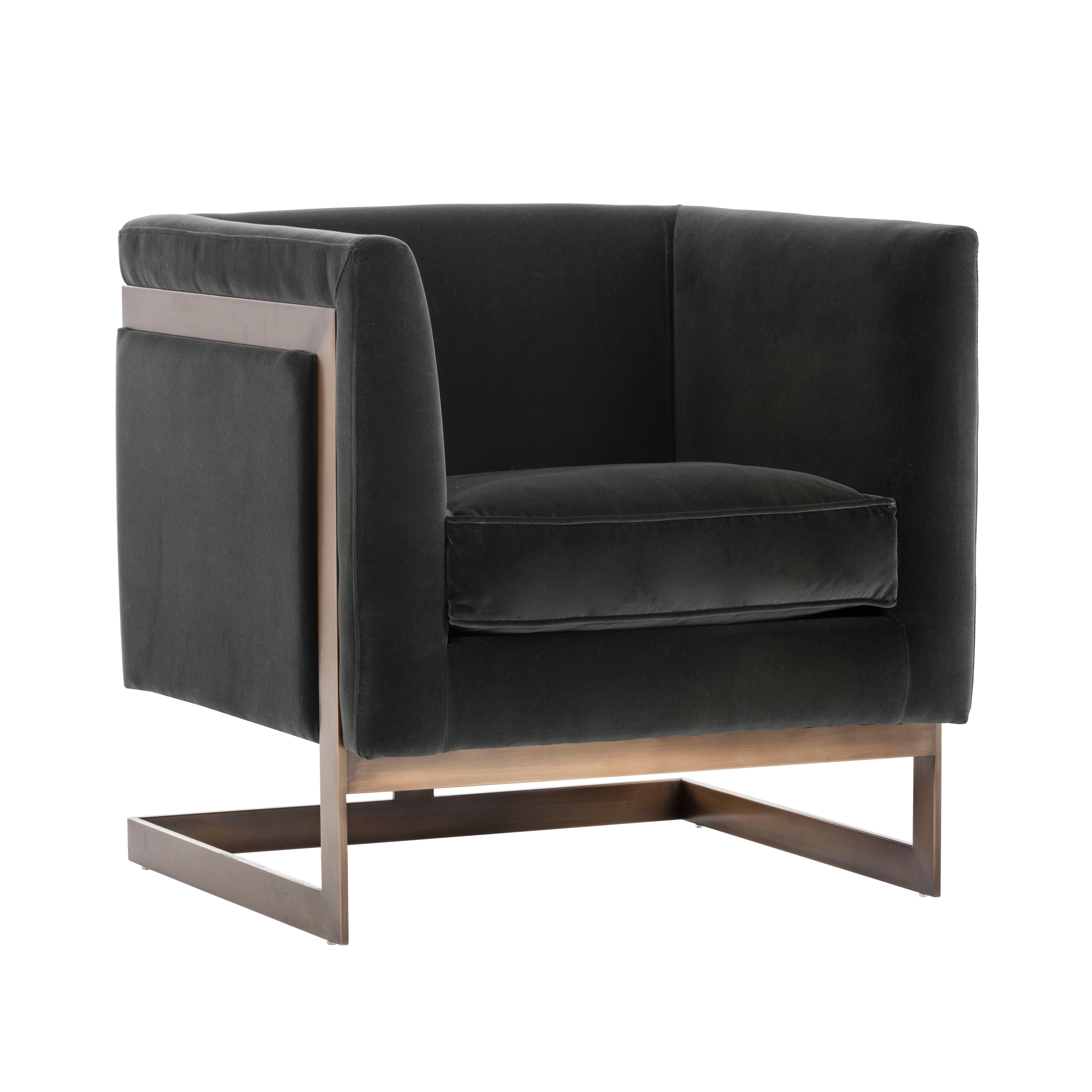 SUNPAN Soho Armchair in Giotto Shale Grey and Antique Brass Frame