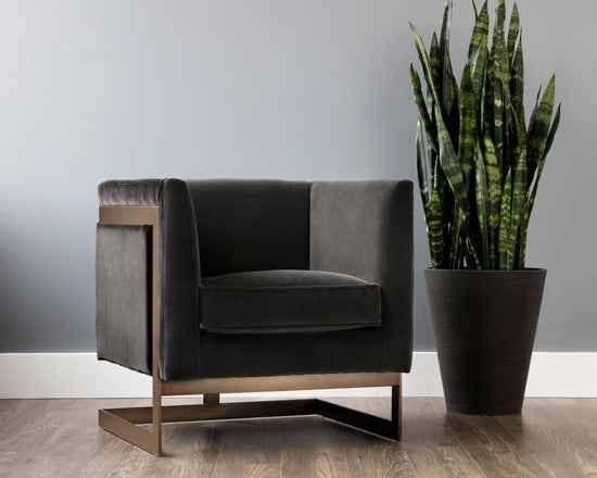 SUNPAN Soho Armchair in Giotto Shale Grey and Antique Brass Frame
