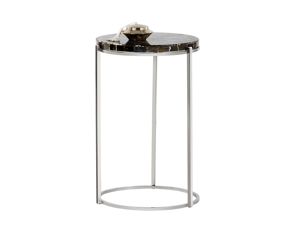 Sunpan Tillie End Table - Brass and Natural Agate Stone/Stainless Steel and Black Agate Stone