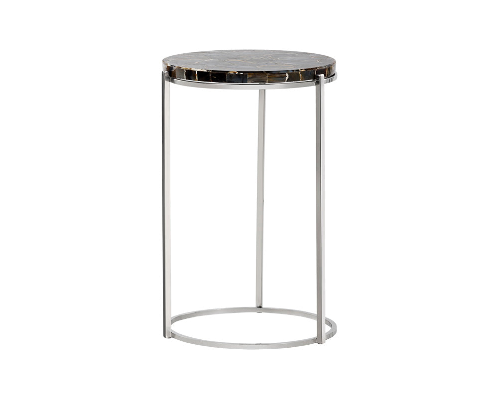 Sunpan Tillie End Table - Brass and Natural Agate Stone/Stainless Steel and Black Agate Stone