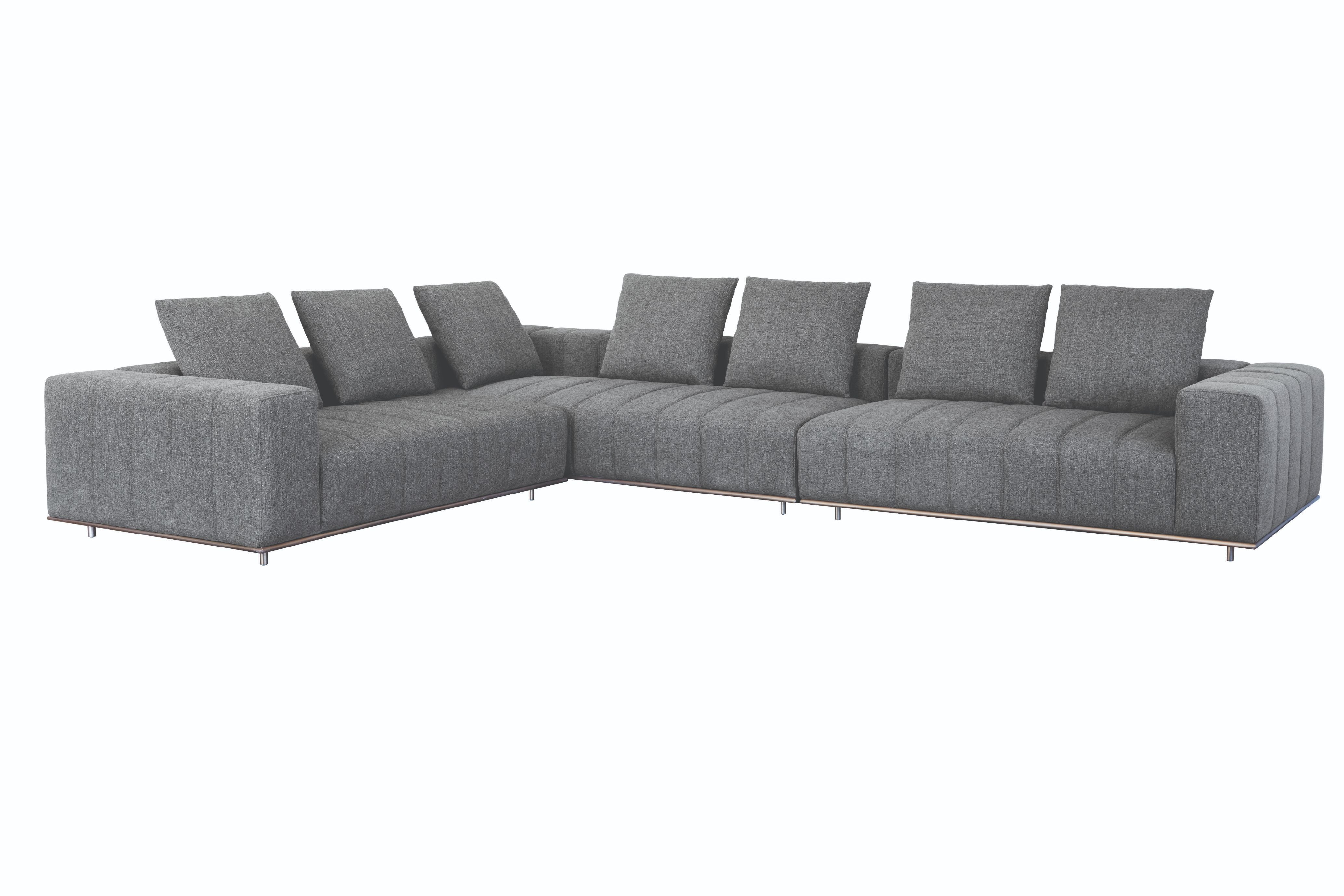 Sunpan Flora Sectional With Antique Brass Frame in Milestone Charcoal