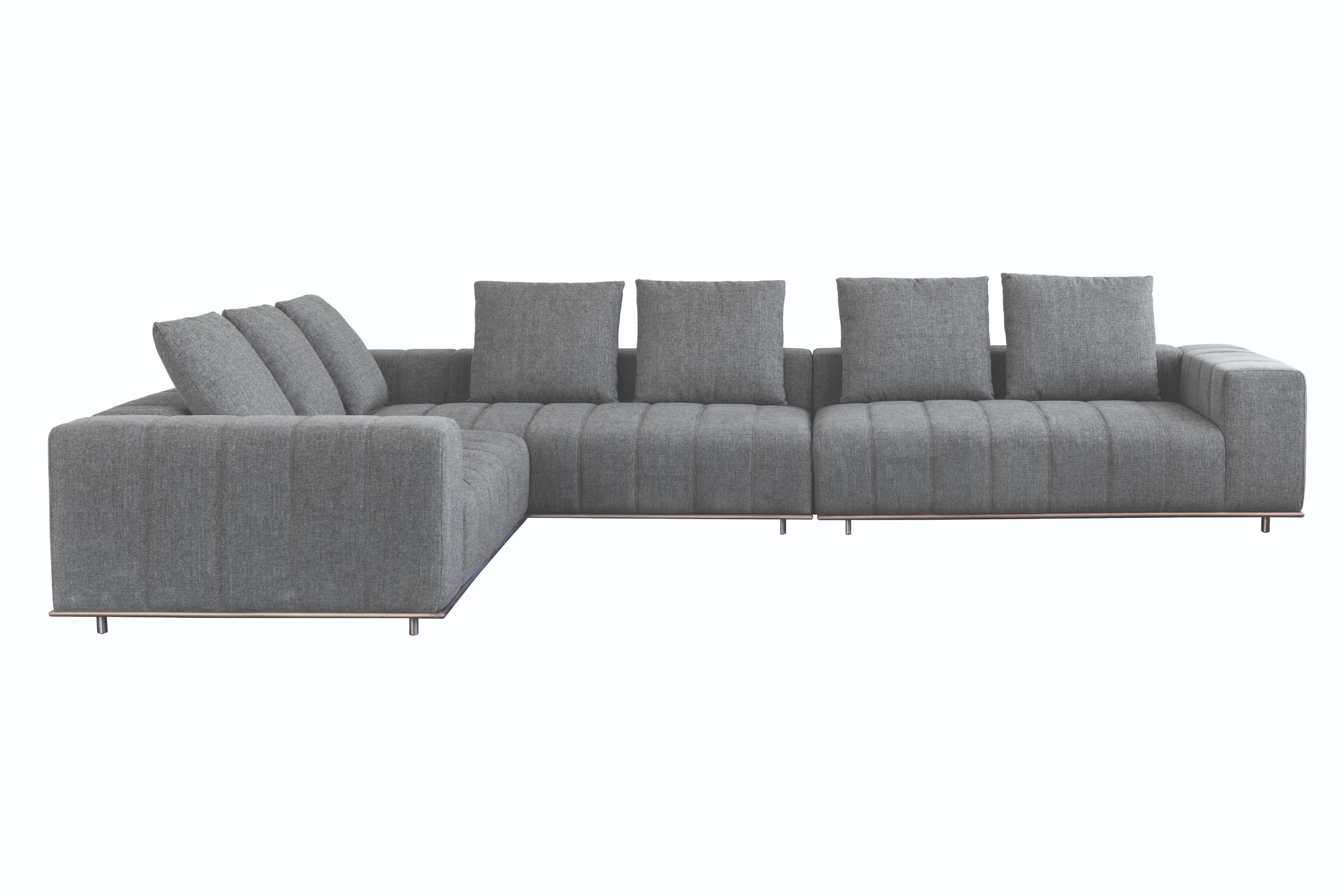 Sunpan Flora Sectional With Antique Brass Frame in Milestone Charcoal