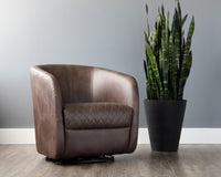 Sunpan Dax Swivel Lounge Chair in Coal Black / Havana Dark Brown