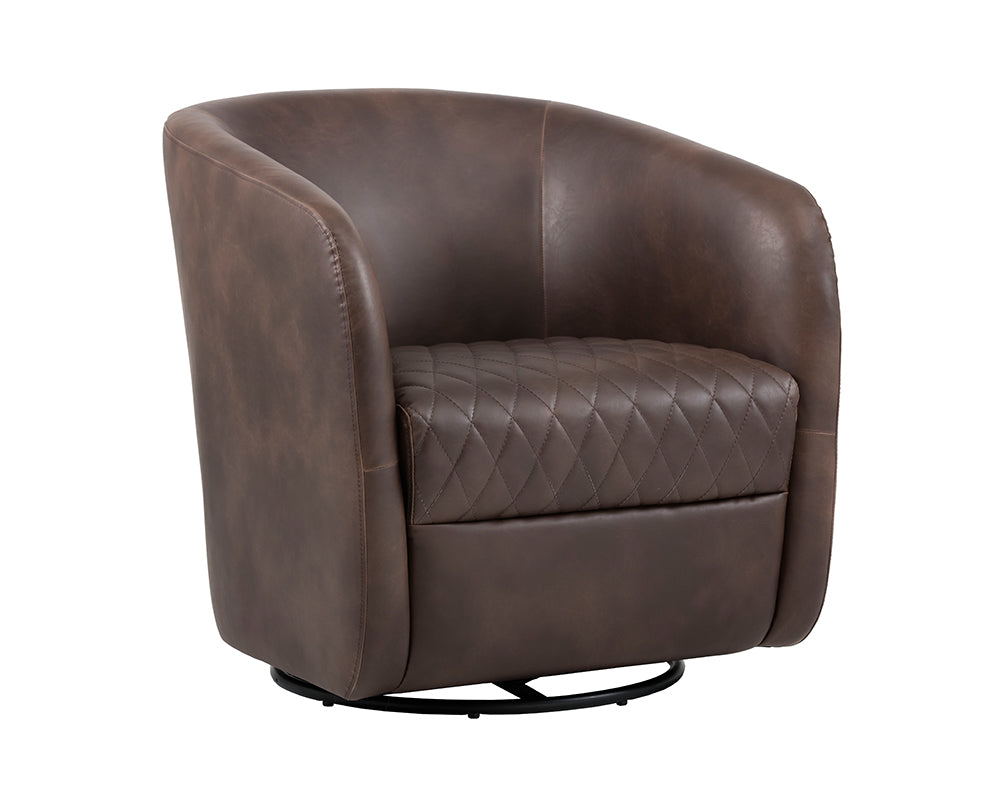 Sunpan Dax Swivel Lounge Chair in Coal Black / Havana Dark Brown