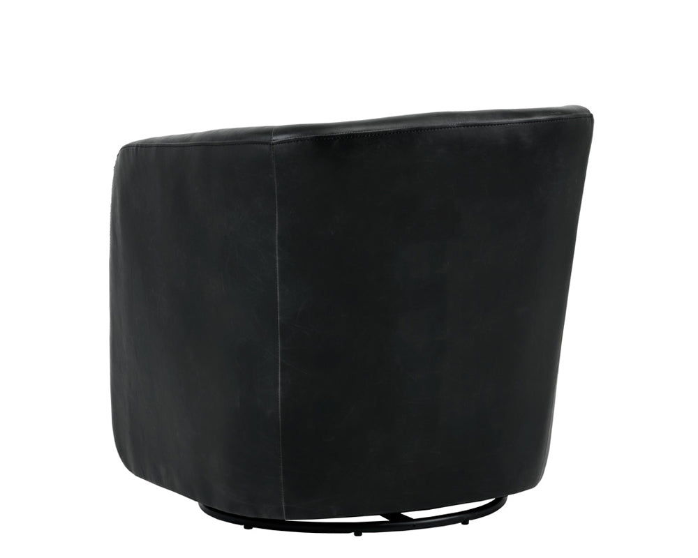 Sunpan Dax Swivel Lounge Chair in Coal Black / Havana Dark Brown