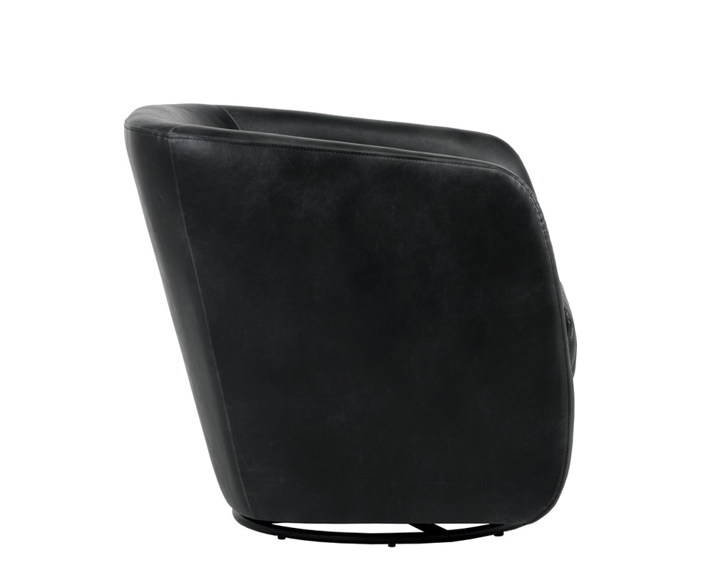Sunpan Dax Swivel Lounge Chair in Coal Black / Havana Dark Brown