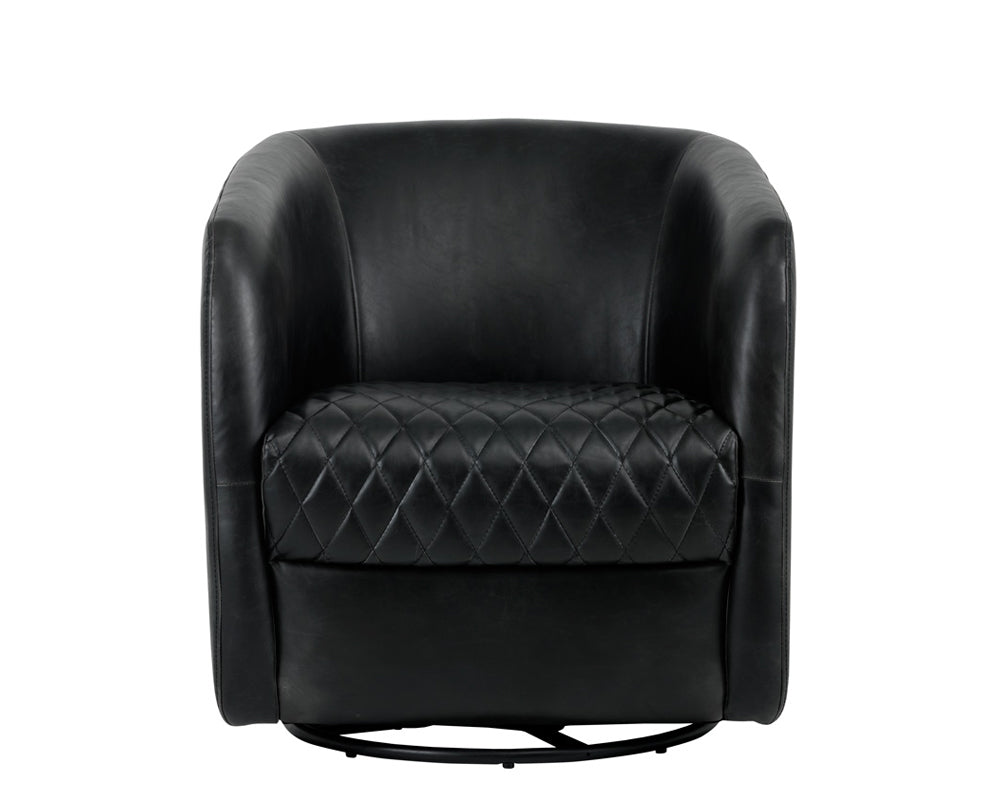 Sunpan Dax Swivel Lounge Chair in Coal Black / Havana Dark Brown