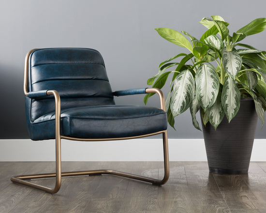 Sunpan Lincoln Lounge Chair in Beige Linen/Vintage Black/Vintage Blue/Vintage Cognac