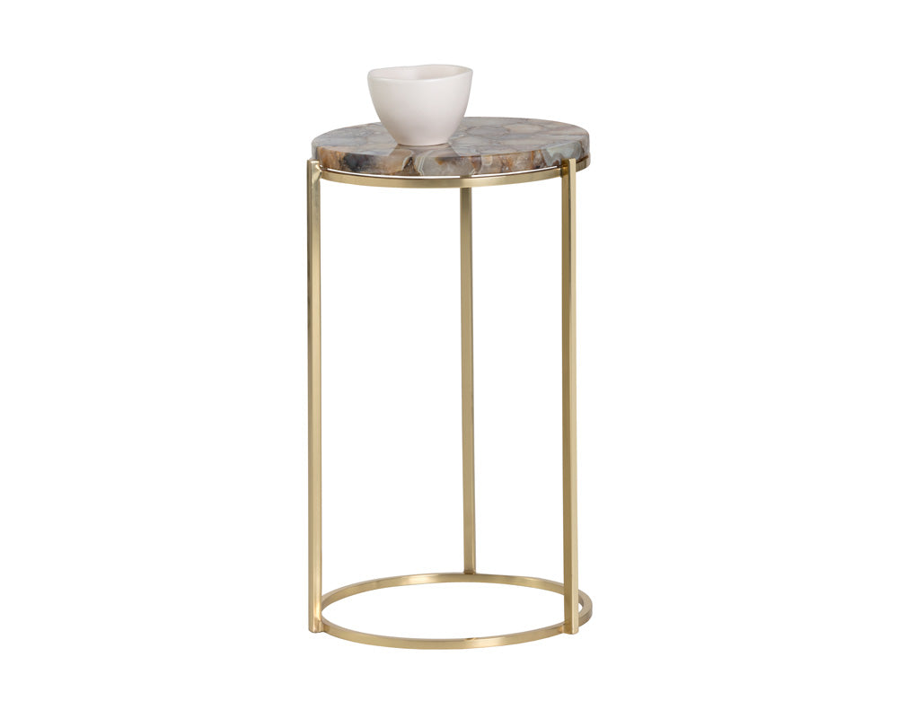 Sunpan Tillie End Table - Brass and Natural Agate Stone/Stainless Steel and Black Agate Stone