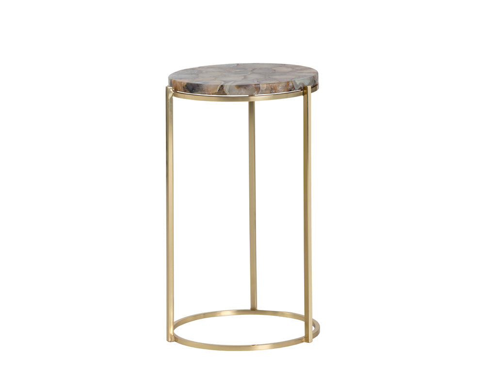 Sunpan Tillie End Table - Brass and Natural Agate Stone/Stainless Steel and Black Agate Stone