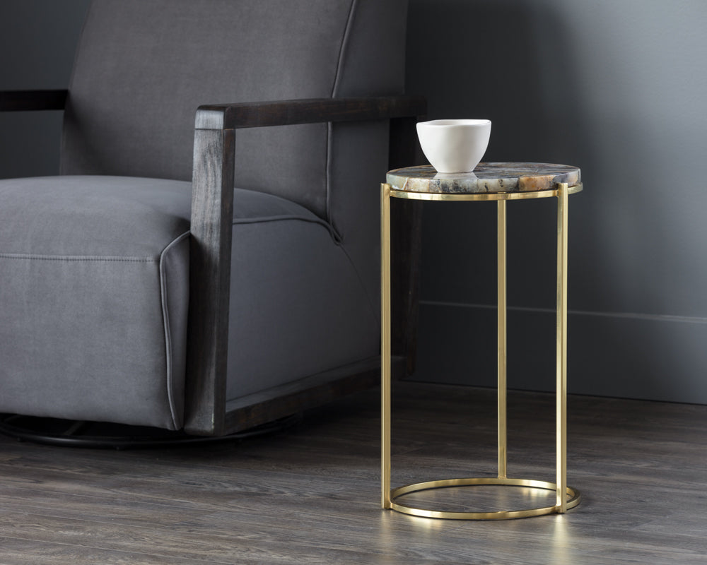 Sunpan Tillie End Table - Brass and Natural Agate Stone/Stainless Steel and Black Agate Stone