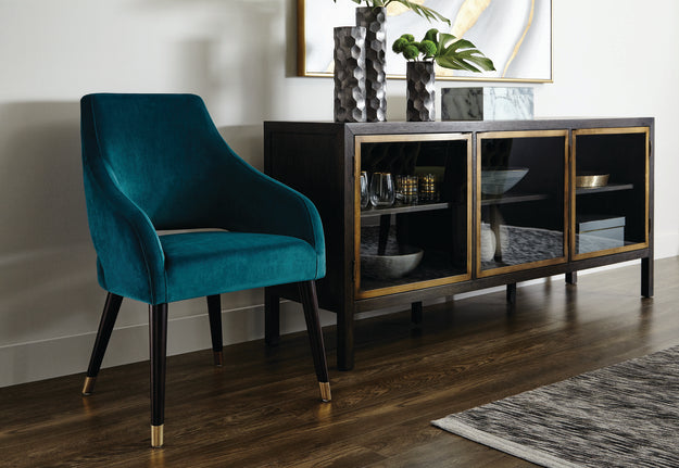 Sunpan Adelaide Dining Armchair in Calico Cream/Timeless Teal