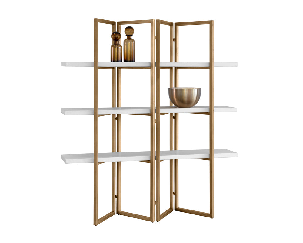 Sunpan Halston Bookcase - Antique Brass - White