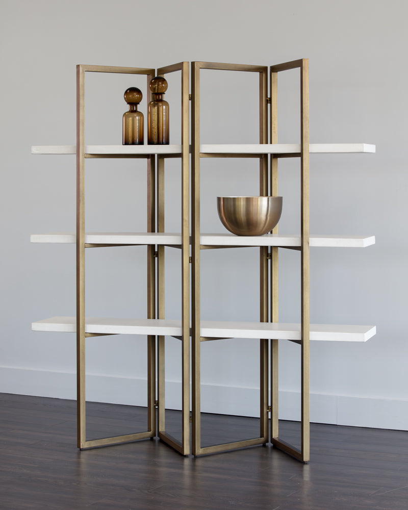 Sunpan Halston Bookcase - Antique Brass - White