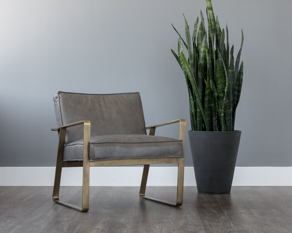 Sunpan Kristoffer Lounge Chair - Vintage Peacock/Steel Grey/Vanilla Leather