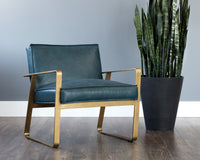 Sunpan Kristoffer Lounge Chair - Vintage Peacock/Steel Grey/Vanilla Leather