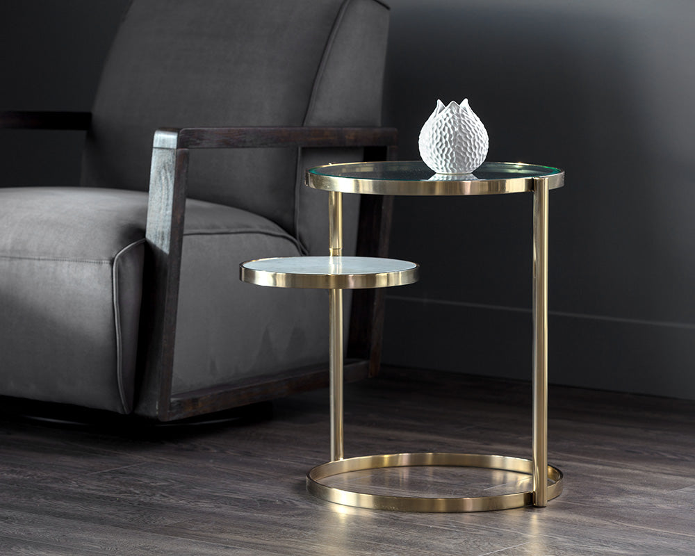 Sunpan Helica Side Table - Antique Brass/Stainless Steel
