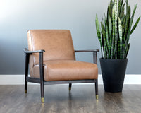 Sunpan Kellam Lounge Chair - Marseille Black Leather/Camel Leather/Moss Green