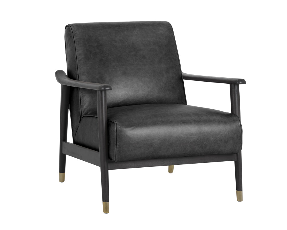 Sunpan Kellam Lounge Chair - Marseille Black Leather/Camel Leather/Moss Green