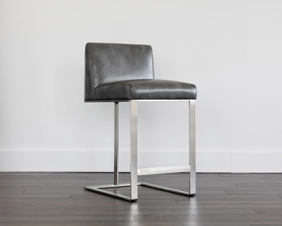 Sunpan Dean Counter Stool - Stainless Steel - Cantina Black/Magnetite/White