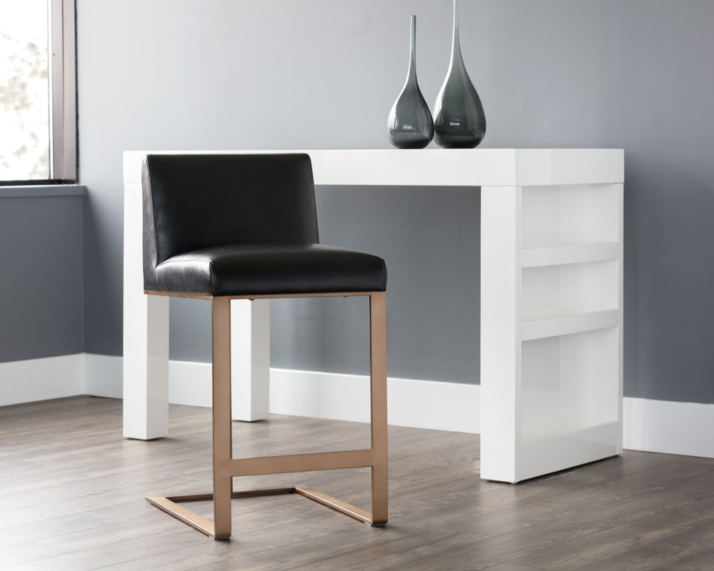 Sunpan Dean Counter Stool In Antique Brass And Cantina Black/White