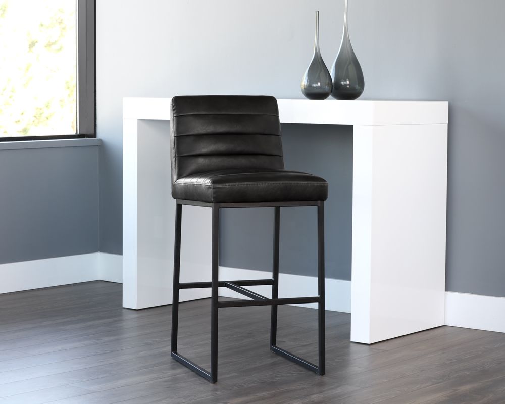 SUNPAN Spyros Barstool in Coal Black/Havana Dark Brown/Overcast Grey