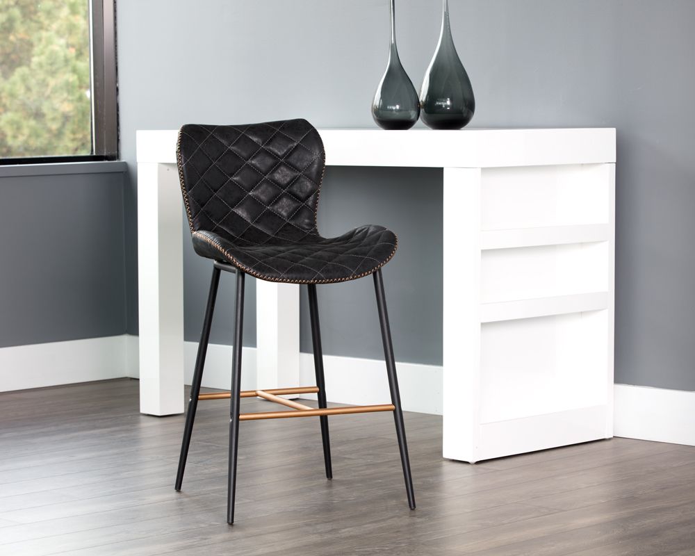 Sunpan Lyla Counter Stool in Antique Black / Brown / Grey
