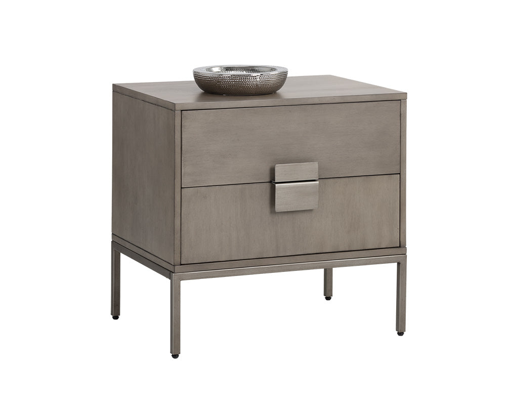 Sunpan Jade Nightstand - Antique Brass and Dark Mango/Antique Silver and Ash Grey