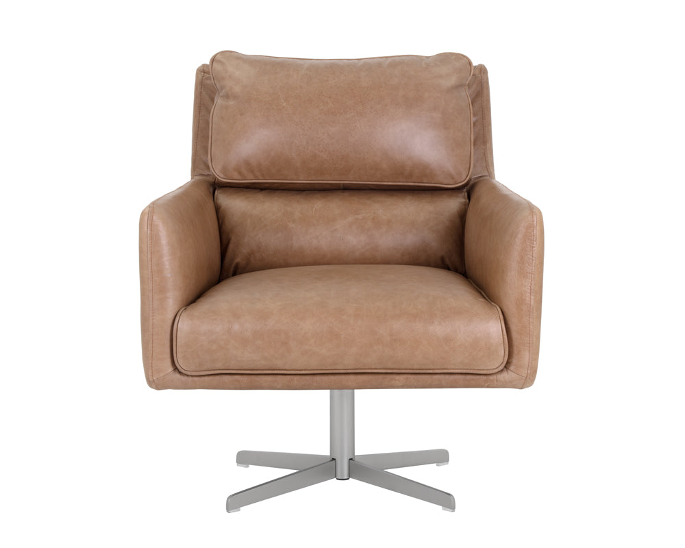 Sunpan Easton Swivel Lounge Chair - Marseille Black/Camel Leather