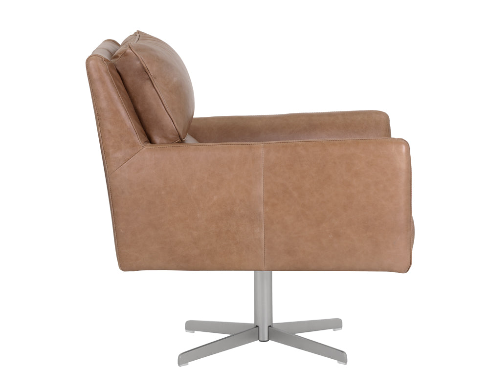 Sunpan Easton Swivel Lounge Chair - Marseille Black/Camel Leather