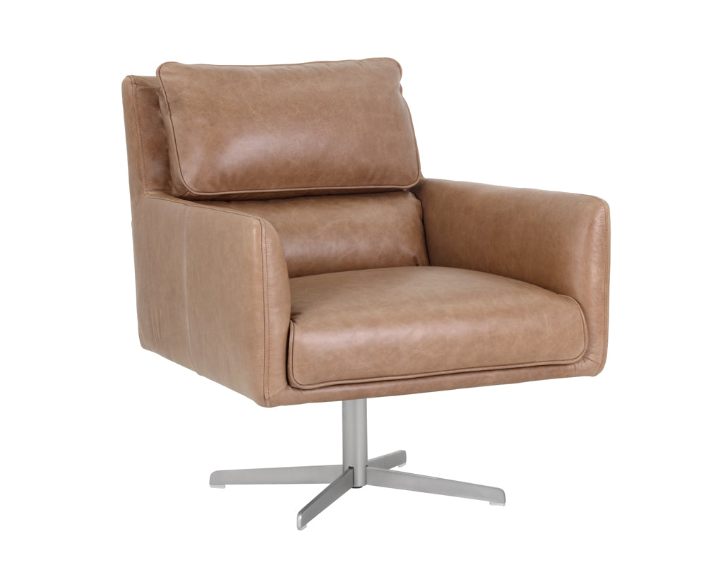 Sunpan Easton Swivel Lounge Chair - Marseille Black/Camel Leather