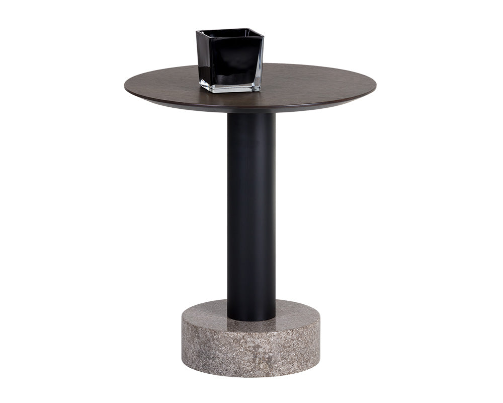 Sunpan Monaco End Table - Black - Light Grey Marble and Raw Umber/Charcoal Grey