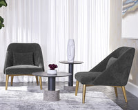 Sunpan Monaco End Table - Black - Light Grey Marble and Raw Umber/Charcoal Grey